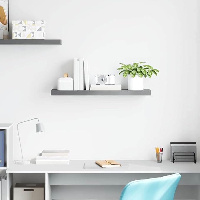 Floating Wall Shelf 31.5 Inch, Modern Rectangular Wood Shelf for Bedroom Living Room, Matte Grey MDF Display Storage Organizer with Invisible Mounting Hardware