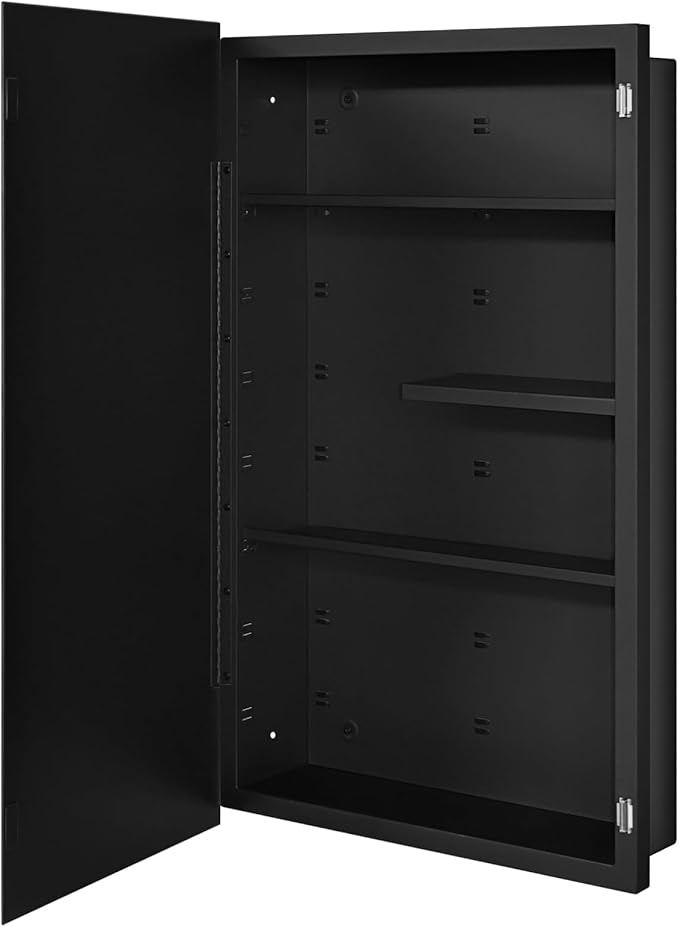 Fundin Black Medicine Cabinet Recessed or Surface Mount, Bathroom Medicine Cabinet with 18 x 30 Beveled Mirror and Adjustable Staggered Shelves, Wall Mount