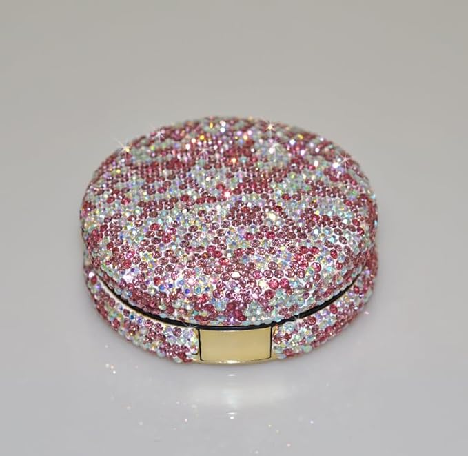 Bling Diamond Makeup Powder Empty Container, Cushion Foundation Case with Round Mirror, Air Cushion Puff Case, Foundation BB Cream Box -Pink