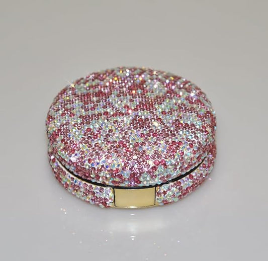 Bling Diamond Makeup Powder Empty Container, Cushion Foundation Case with Round Mirror, Air Cushion Puff Case, Foundation BB Cream Box -Pink