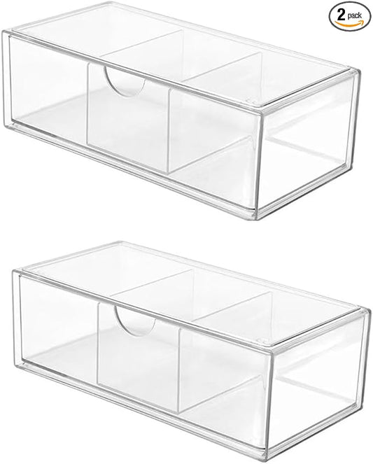 Hair Accessories Organizer for Girls, Clear Acrylic Hair Tie Organizer, or Headband, bows，Cute Small Stackable Storage Drawer Container Caddy Box for Bathroom Vanity Countertop 2PCS