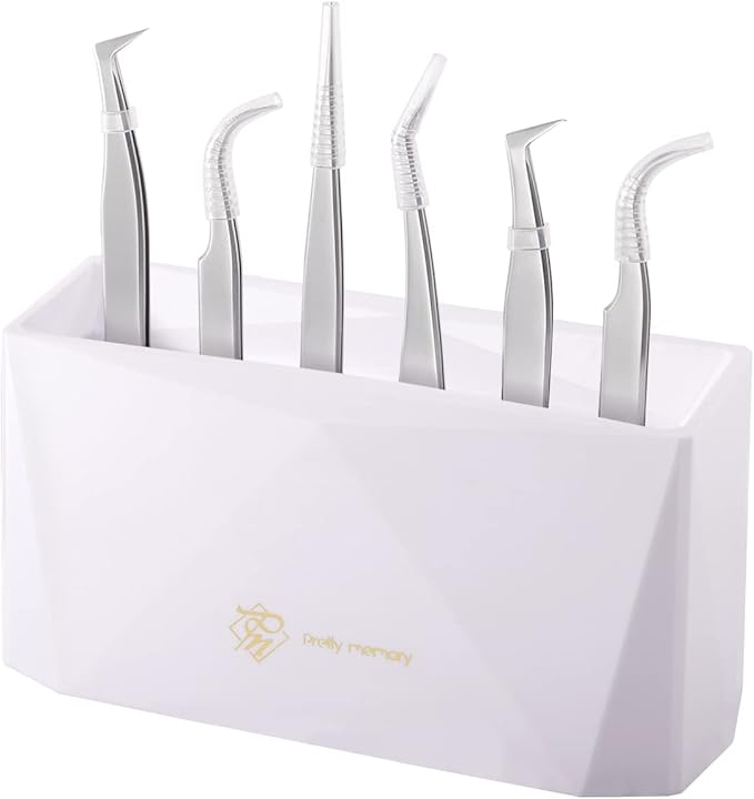 Pretty memory Lash Extension Supplies Tweezer Holder 6 PCS Tweezers Shelf Holder Eyelash Extension Supplies Display Organizer Storage Makeup Accessories Tools, White