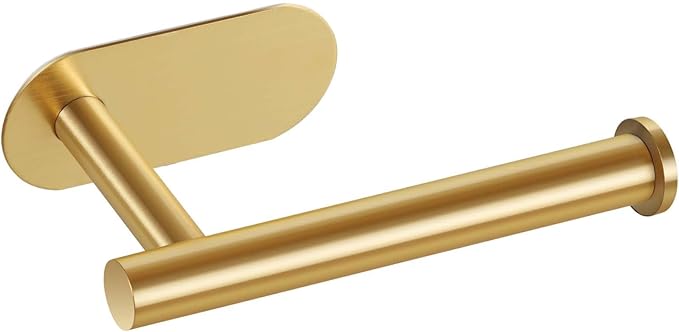 LAYUKI Toilet Paper Holder,Gold,Wall Mount, Upgraded Adhesive Toilet Roll Holder,no Drilling,Bathroom/Rv/Washroom,SUS 304 Stainless Steel,Rustproof (Gold, 1 Piece)