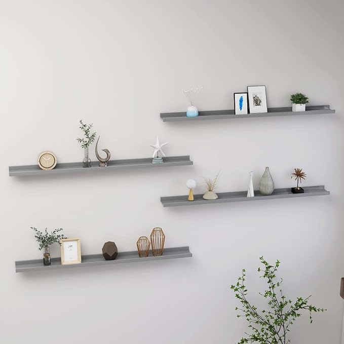 Wall Shelves 4 pcs Gray 39.4x3.5x1.2 Inches MDF Floating Shelves for Living Room Bedroom Kitchen Storage Display Organizer Modern Decorative Shelving
