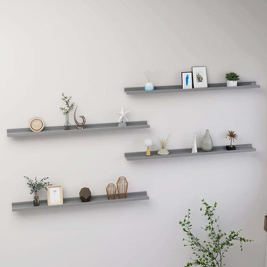Wall Shelves 4 pcs Gray 39.4x3.5x1.2 Inches MDF Floating Shelves for Living Room Bedroom Kitchen Storage Display Organizer Modern Decorative Shelving
