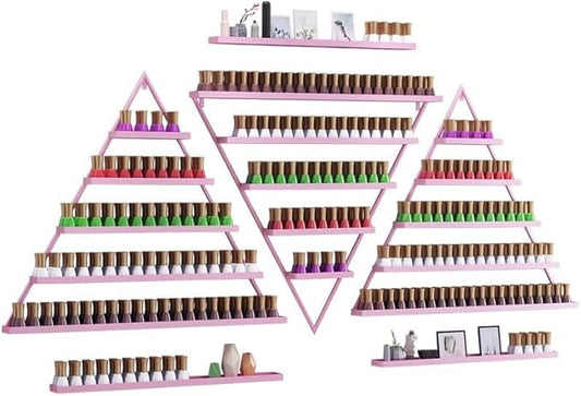 Metal Wall-Mounted Nail Polish Organizer Display Rack Cosmetic Display Case for Small Space, Vanity Bathroom (Pink)