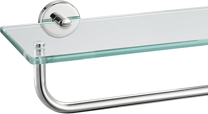JQK Bathroom Glass Shelf Polished Chome, Shelf with 29 Inch Towel Bar Tempered Glass Shower Storage 30 by 5 inches, 304 Stainless Steel Silver Finish Wall Mount, TGS100L30-CH
