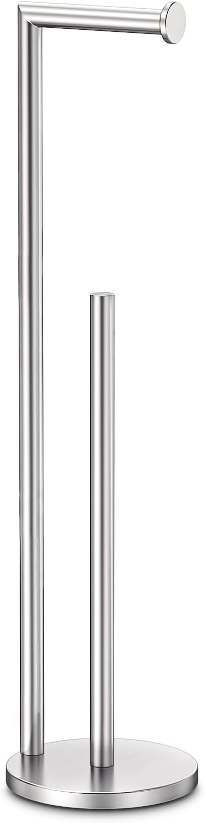 Toilet Paper Holder Stand, Toilet Paper Holder Free Standing, Toilet Paper Stand, Brushed Nickel Toilet Paper Holder with Storage, Rustproof Toilet Paper Holders for 4 Rolls (Brushed Nickel)