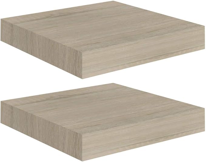 Floating Wall Shelves 2 Pack Oak Wood Look Display Rack with Invisible Mounting System for Living Room Bedroom Office Decor 9.1x9.3 Inches