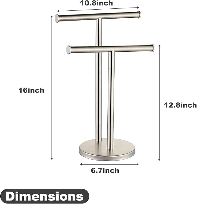 Hand Tower Holder Stand,Floor Standing T-Shaped Double-Layer Towel SUS304 Stainless Steel Bathroom Vanity Countertop,Brushed YIGUANXIN