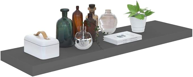 Floating Wall Shelf High Gloss Gray 35.4x9.3x1.5 Inches Modern Display Rack for Living Room Bedroom Office Decor with Invisible Mounting System