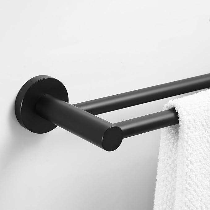 RUMOSE Bath Towel Bar 15 to 27 Inch Black Retractable Double Tower Holder Hanger Expandable Bathroom Bathroom Accessories Tower Racks