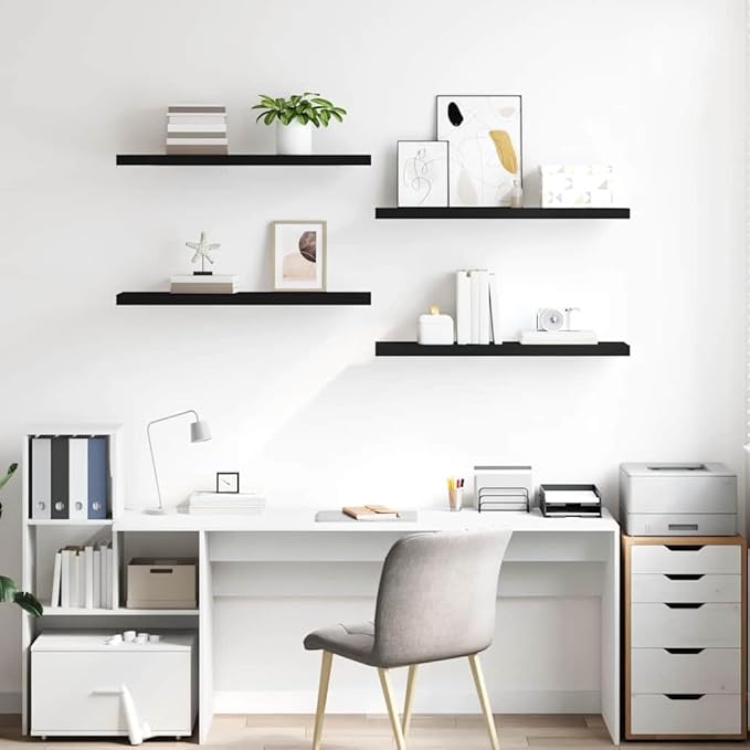 Set of 4 Floating Wall Shelves, 35.4-inch Modern Matte Black Decorative Display Ledges for Books, Photos, and Collectibles, Sturdy MDF Wall Mount Storage Shelving Unit for Living Room and Office