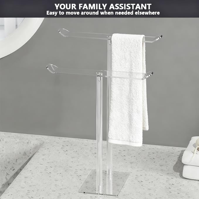 Hand Towel Holder,Acrylic Countertop Towel Stand - No-Drill Bathroom Organizer for Vanity, Easy Install Towel Holder Stand,Modern Bathroom Decor (L-2T-Shape)