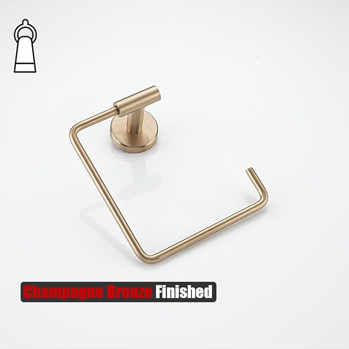 JQK Towel Ring Champagne Bronze, Stainless Steel Square Ring Towel Holder for Bathroom, 6 Inch Wall Mount, TR140-CB