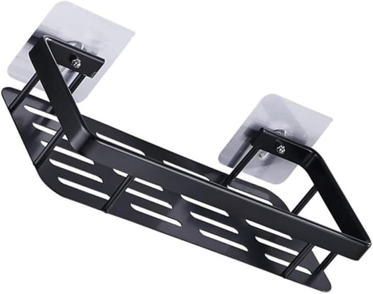ULTECHNOVO Wall-Mounted Kitchen Spice Rack Black Aluminum Multi-Functional Storage Shelf for Bathroom Essentials Space-Saving Organizer for Home Use