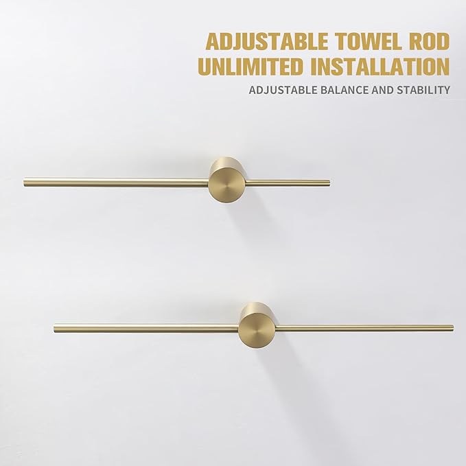 Adjustable Bath Towel Bar Single Bars Towel Rack Rod Wall Mounted SUS304 Stainless Steel Bathroom Towel Holder Toilet Kitchen Towel Shelf Single Layer Modern (Brushed Gold(720mm))