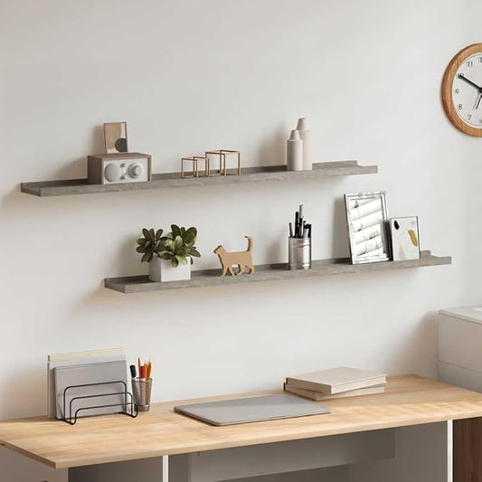 Concrete Gray Wall Shelves Set of 2, 39.4 Inch Long Floating Shelves for Living Room Bedroom, Modern Industrial MDF Shelf for Decor Books Plants, Easy Mount Storage Solution