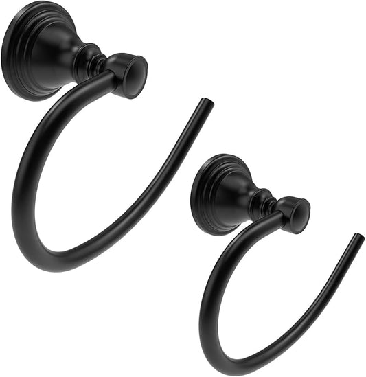 Towel Ring 2 Pack, Stainless Steel Hand Towel Holder for Bathroom Wall Mount, Heavy Duty Towel Hanger for Kitchen, Bath, RV (Matte Black)