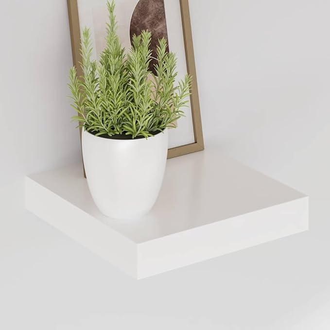 Wall Shelf Set of 2, Modern Floating Shelves for Living Room, Decorative Honeycomb MDF Storage Display Shelves, High Gloss White, 9.3 x 9.1 Inch