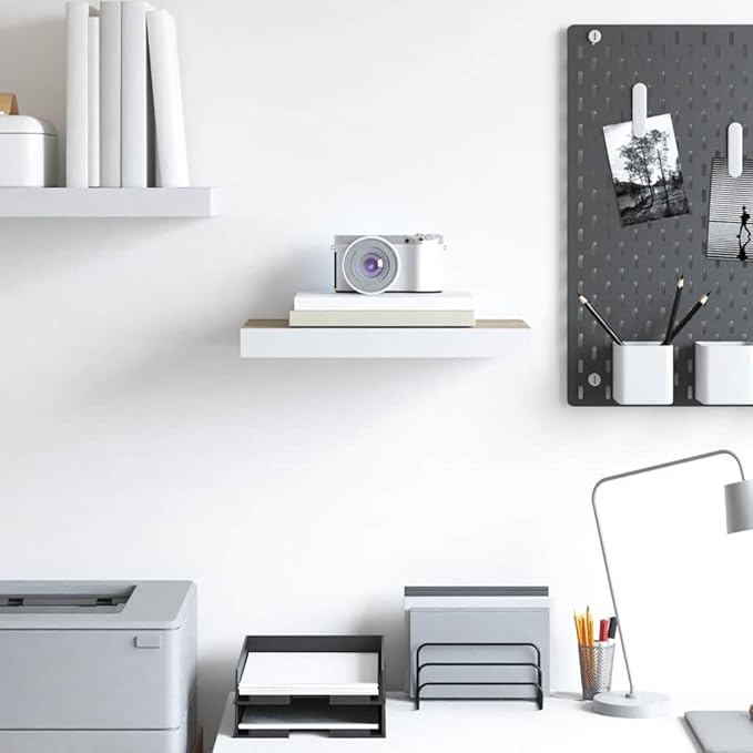 Floating Wall Shelf Modern Honeycomb Decor Display Rack Oak and White MDF Wood Storage Shelving for Living Room Office Home Organization 19.7 x 19.7 Inch