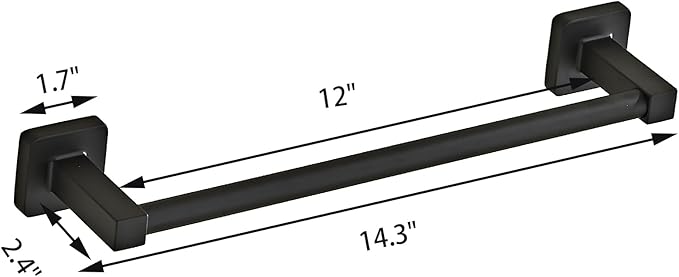 Matte Black Bathroom 12 InchTowel Bar, Bath Accessories Thicken Stainless Steel Shower Towel Rack for Bathroom, Towel Holder Wall Mounted (Total Length 14-Inch)