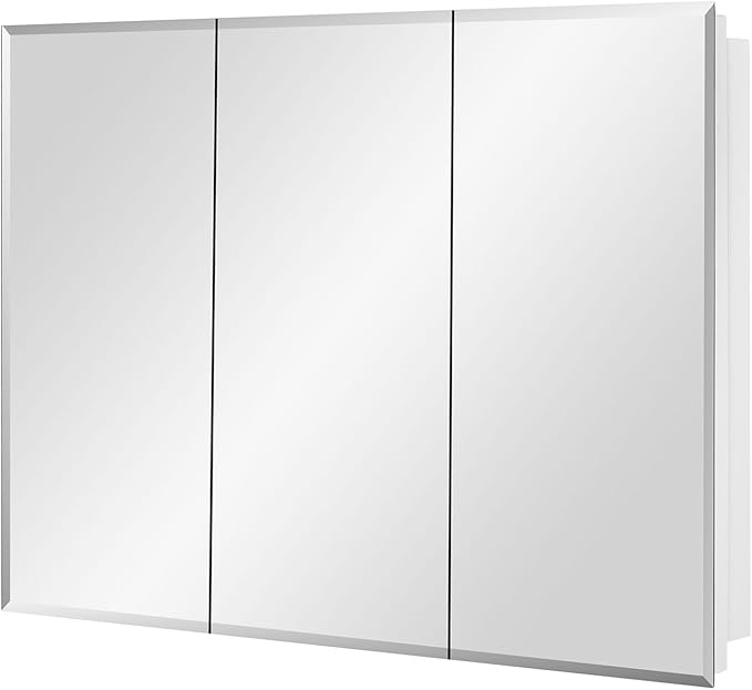 IDYLLOR Bathroom Medicine Cabinet with Beveled Edge Mirrored Door 36 x 26 inch, Recessed or Surface Mount, with Adjustable Glass Shelves