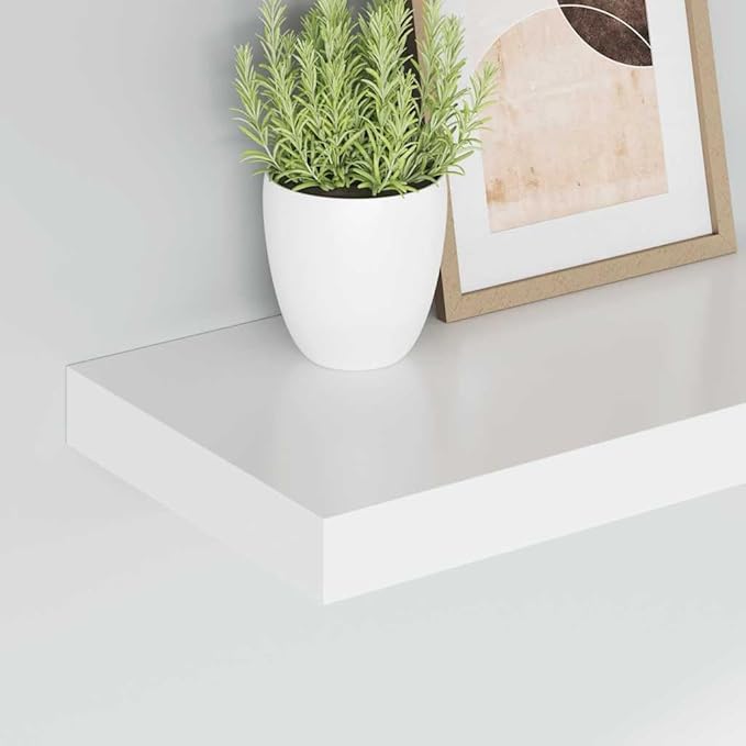 Modern White Floating Wall Shelf, 15.7 inch Minimalist Decorative Display Ledge for Books, Collectibles, and Home Decor, Durable MDF Wall Mount Storage Rack