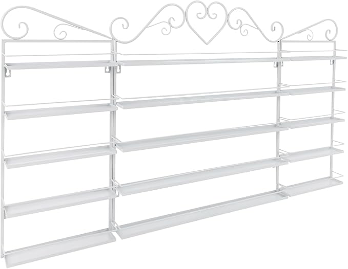 Wall-Mounted Nail Polish Storage Racks Metal Nail Polish Holder 5 Tiers Salon Wall Shelf Organizer Wall Shelf for Nails Salons, Beauty Shops, Stores (1 Middle Rack, 2 Side Racks, White)