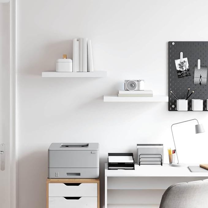 Set of 2 Floating Wall Shelves, Modern White Decorative Storage Display for Living Room, Bedroom, and Office, 19.7 x 9.1 Inch MDF Shelving Units
