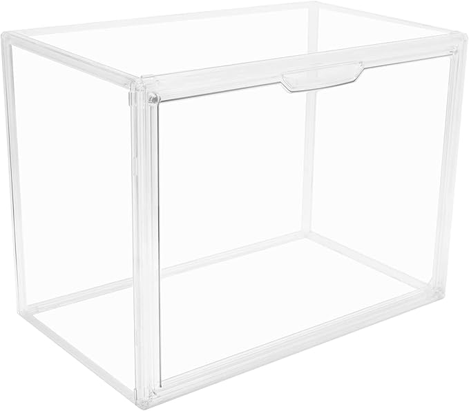 GUDEMAY Clear Stackable Plastic Storage Bins with Lid, Dustproof Acrylic Display Case for Collectibles, Large Figures Showcase, Shoe Storage Box, Closet Organizer for Book Cosmetic Purse (L, Count, 1)
