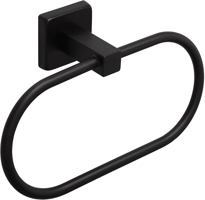 TocTen Towel Ring/Hand Towel Rack - Thicken SUS304 Stainless Steel Bathroom Hand Towel Holder Heavy Duty Unique Oval Hand Towel Hanger Wall Mounted for Bathroom Kitchen Sink (Matte Black)