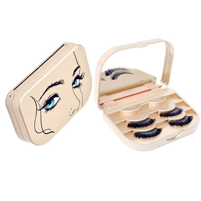 False Eyelash Storage Case with Mirror Lash Organizer Holder Box Empty Makeup Cosmetic Travel Case and Eyelash Tweezers Lash Container (Gold)