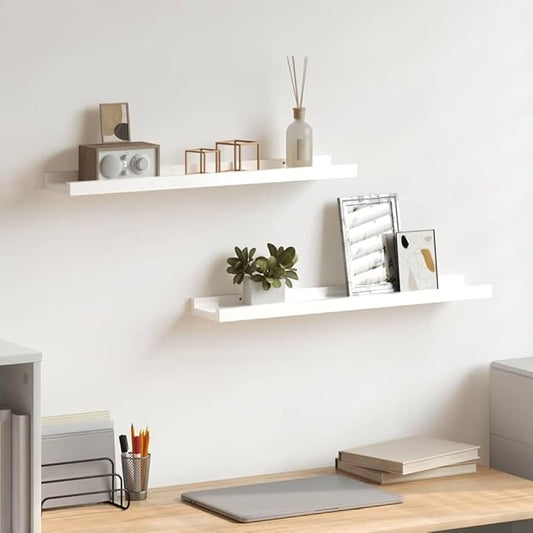 Wall Shelf Set of 2 Floating Shelves 23.6 inch High Gloss White MDF Modern Display Ledge for Bedroom Living Room Office Home Decor