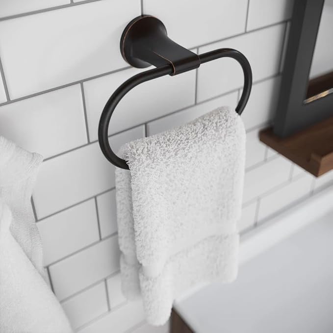 Pfister Pfirst Modern Towel Ring, Hand Towel Holder for Bathroom, Wall-Mounted, Screw-In, Tuscan Bronze Finish, BRBPFM0Y