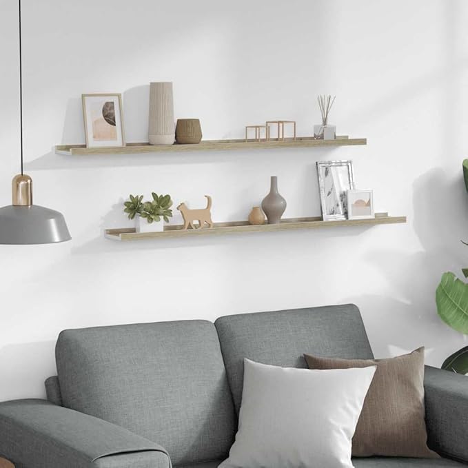 Set of 2 Floating Wall Shelves, 39.4 Inch Modern Display Ledge in White and Sonoma Oak, Decorative Storage Shelves for Living Room Bedroom