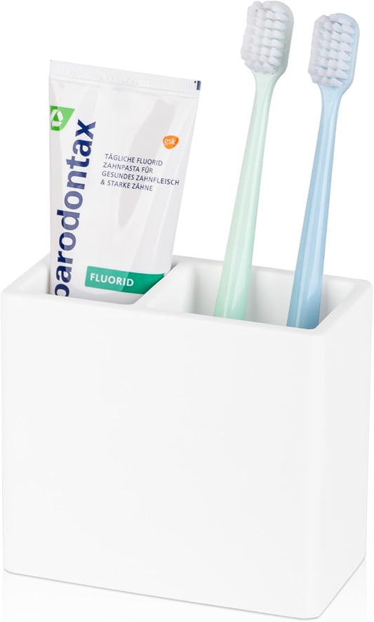 Diatomite Toothbrush Holder 2 Slots Tooth Brush Holder for Bathroom, Kids Electric Toothbrush and Toothpaste Organizer for Countertop, Shower, Vanity, White