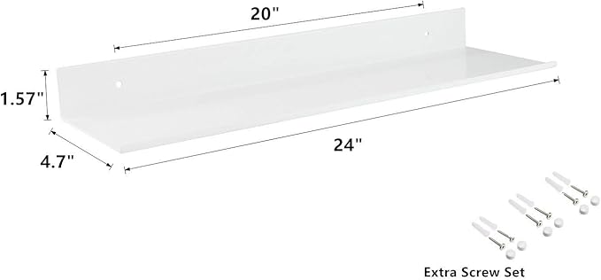 Z metnal White Floating Shelves, Wall Shelf, Metal Square Shelf for Display Collection, Aluminum, Wall Mounted, White, 24 inch, Set of 2