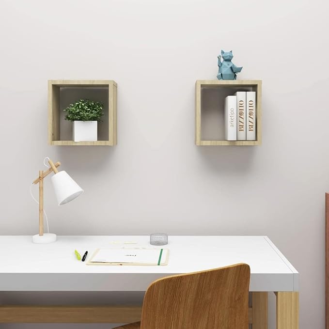 Wall Cube Shelves 2 Pack Sonoma Oak Floating Shelves 11.8x5.9x11.8 Inches for Living Room Bedroom Kitchen Display Storage Organizer Modern Wood Shelving