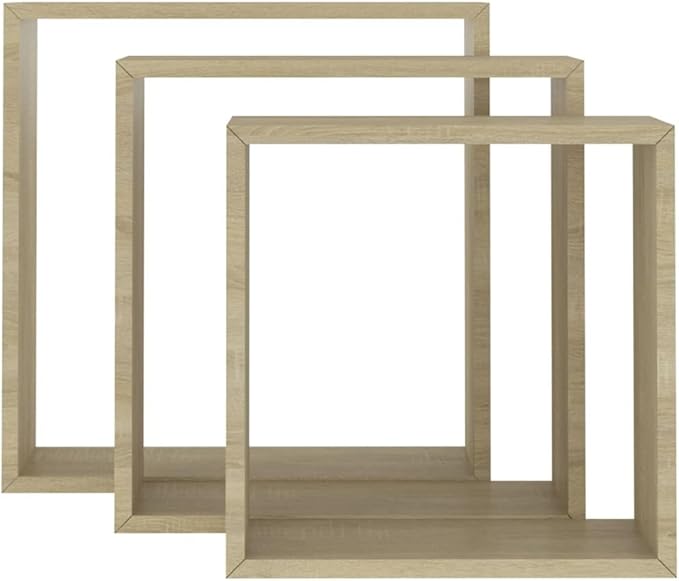 Wall Cube Shelves 3 pcs Sonoma Oak Modern Floating Shelves Set for Living Room Bedroom Decor with Invisible Mounting System for Photos Books Display