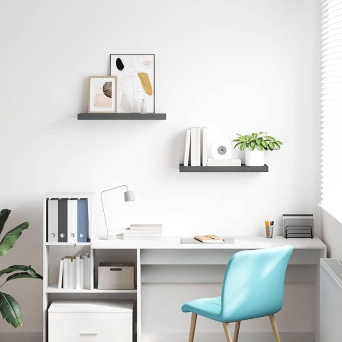 Set of 2 Floating Wall Shelves, 23.6-Inch Modern Rectangular Display Ledges, High-Gloss Gray MDF Wood Storage Shelves for Bedroom, Living Room and Office