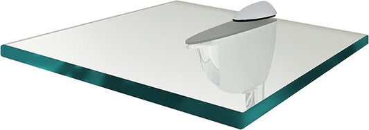 Trophy Glass Shelf 8x8 inch - 3/8 Inch Thick Clear Floating Shelf with 2 Free Chrome Brackets and Screws for Displaying Trophies, Awards, Pictures Frames, Paintings and Decoration Items