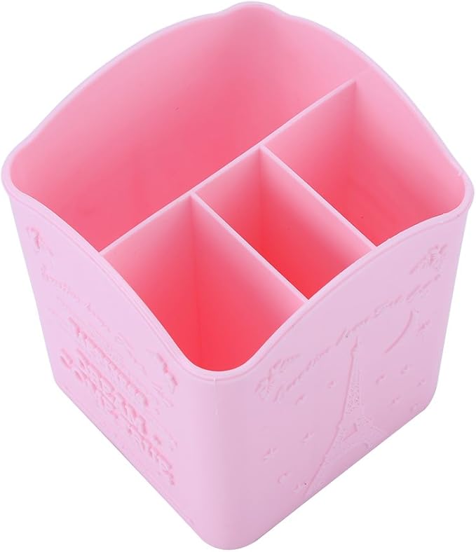 Manicure Tools Container - 3 Slot Acrylic Cosmetics Brushes Manicure Tools Container With Eiffel For Makeup Organizers Makeup-Organizers Tower Print 3 Colors(Pink)