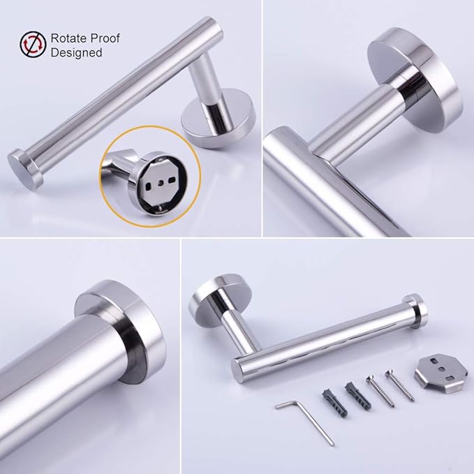 GERZWY Modern 3-Piece Bathroom Hardware Set Toilet Paper Holder and 2X Towel Hook Wall Mounted Polished SUS 304 Stainless Steel AG1401B-JG