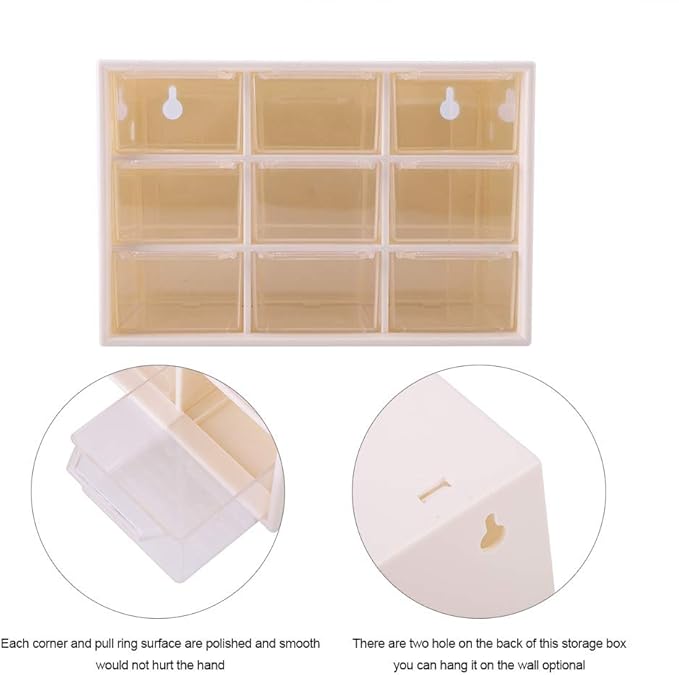 Portable Drawer Storage Box for Jewelry and Cosmetics Compact White Cabinet with Transparent Lattice Design Fits Desktops or Wall Mount