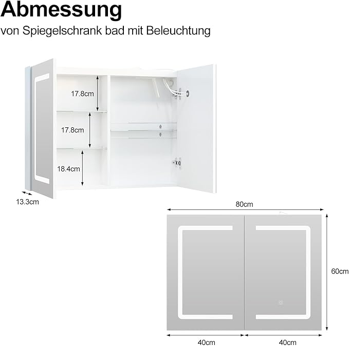 Medicine Cabinet with Lights, Lighted Bathroom Medicine Cabinet with Sockets & USB, Large Mirror Cabinet with Electrical Outlet, LED Mirror Cabinet,Color Adjustment,Wall Mounted 32X24Inch