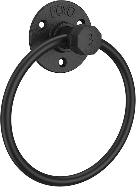 Industrial Towel Rings, Licperron Matte Black Pipe Hand Towel Rack, Wall Mounted Towel Holder for Bathroom 1PCS