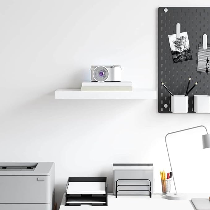 Floating Wall Shelf Modern Rectangular Display Ledge for Bedroom Living Room Matte White MDF Storage Rack 19.7 x 9.1 x 1.5 Inches