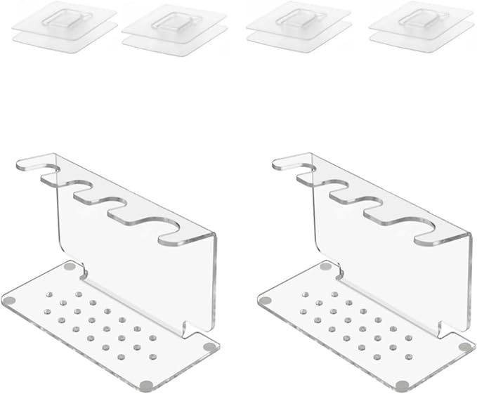 Twin Modern Acrylic Cutlery Racks | Clear Bathroom Shelf with Anti-Slip Base | Countertop Storage for Shaving Tools Clear Shaving Cutlery Display Shelf