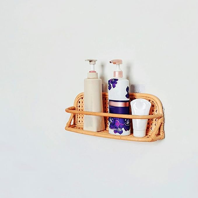 Luocute Rattan Wall Shelf, Handcrafted Natural Rattan Hanging Shelf for Bathroom Kitchen Living Room, with Easy Installation and Space Saving Design